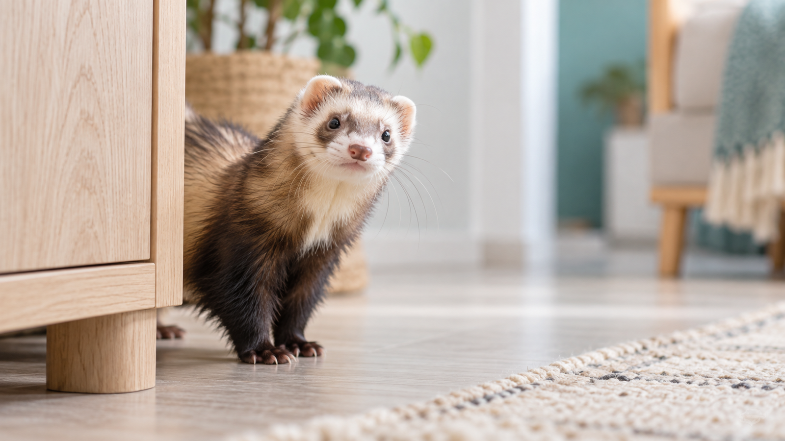 Furet curieux dans un intérieur lumineux