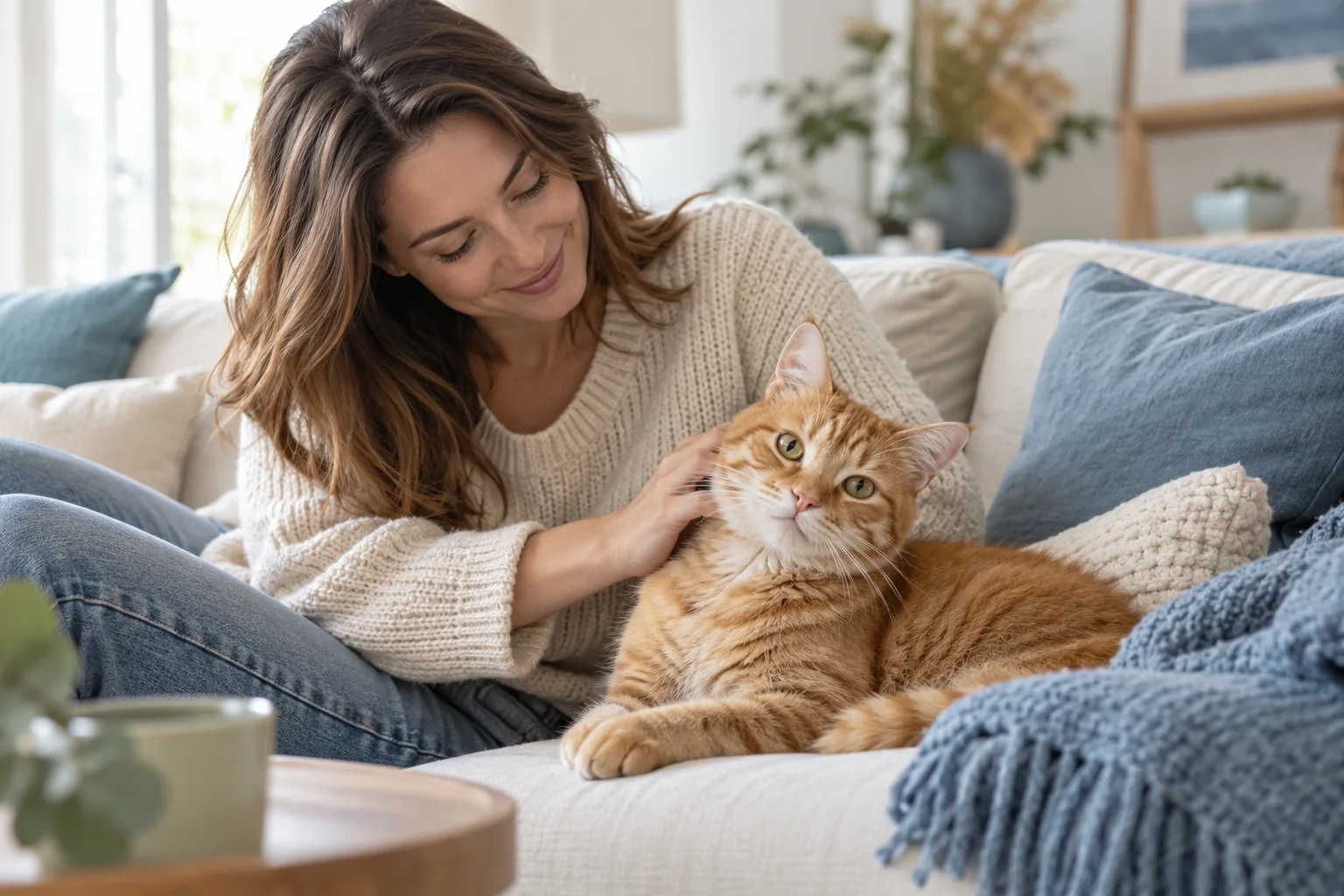 Propriétaire avec son chat – assurance santé chat Silky Assur
